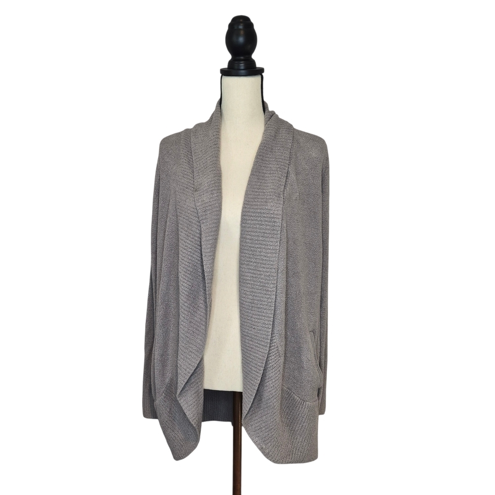 Barefoot Dreams Cardigan Gray Open Front Side Pockets Shawl Collar Womens Size M